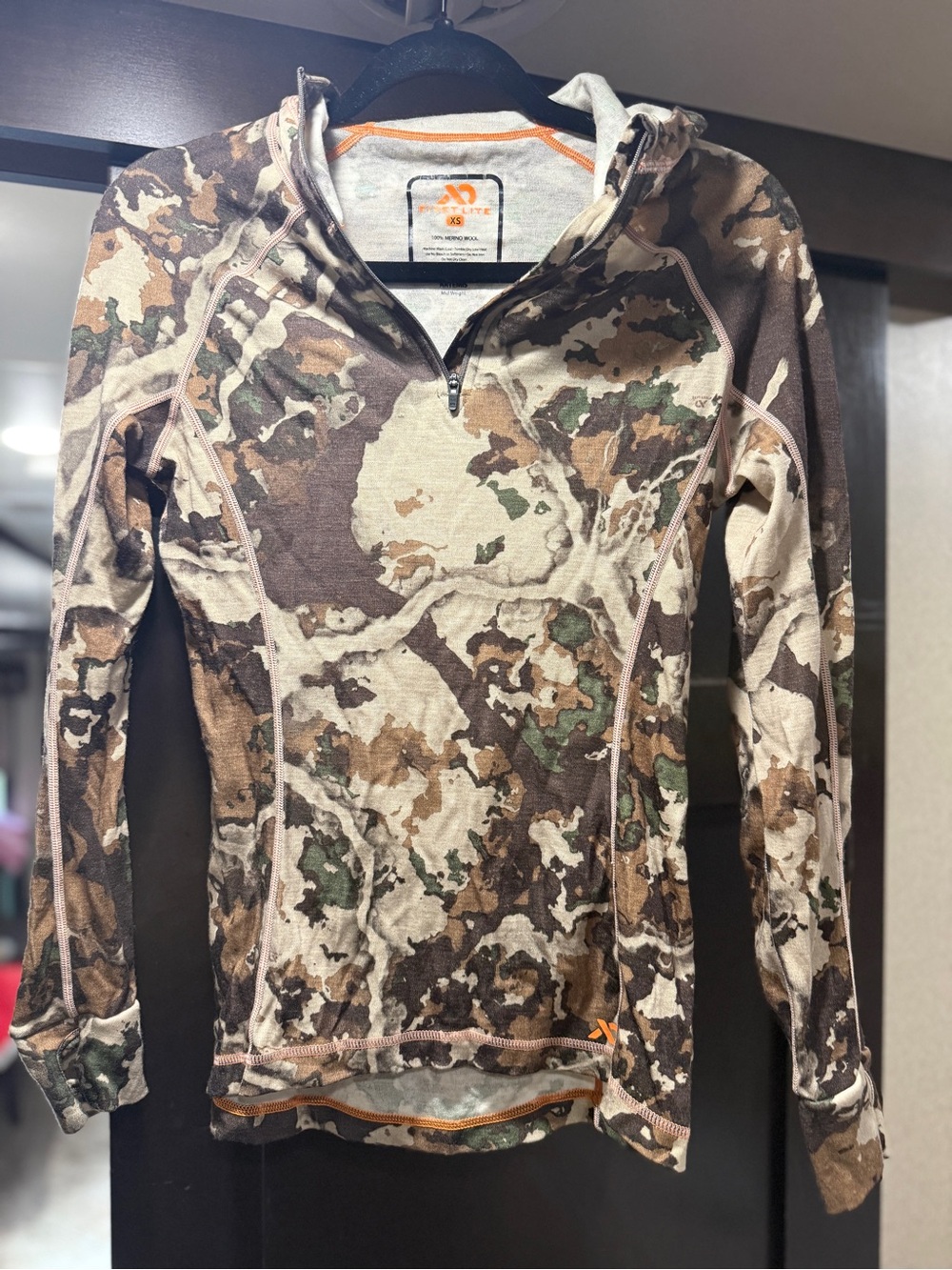 First Lite Merino Camo Quarter-Zip Hoodie - Brown Green Tan
